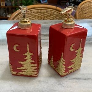 Two Holiday Liquid Soap Dispensers